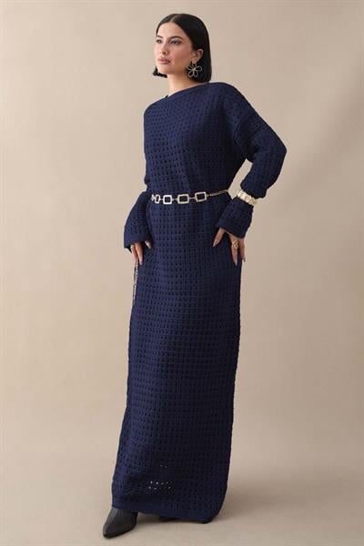 Ajurlu Lacivert Triko Elbise