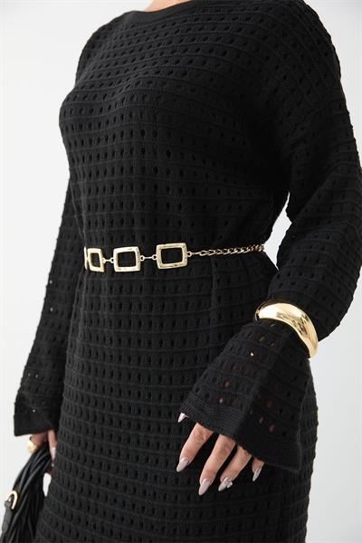 Ajurlu Siyah Triko Elbise