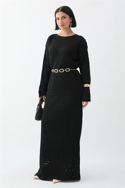 Ajurlu Siyah Triko Elbise