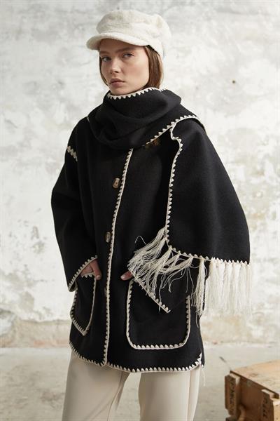 Alira Atkılı Kaşe Siyah Ceket