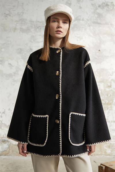 Alira Atkılı Kaşe Siyah Ceket