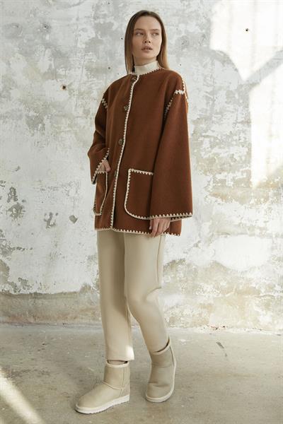 Alira Atkılı Kaşe Taba Ceket