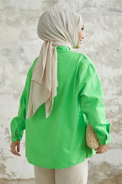 Alise Çift Cep Detaylı Neon Yeşil Gömlek