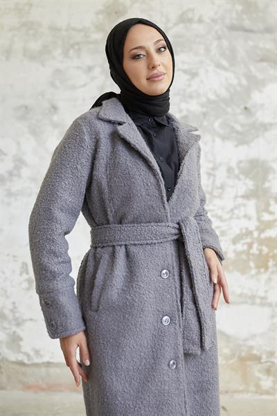 Aliva Astarlı Kuşaklı Kaşe Kaban - Antrasit