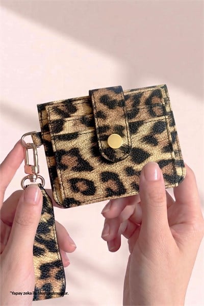 Anahtarlık Detaylı Leopar Desenli Taba Kartlık