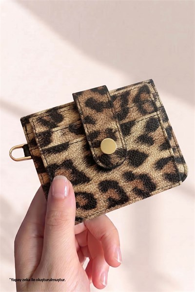 Anahtarlık Detaylı Leopar Desenli Taba Kartlık