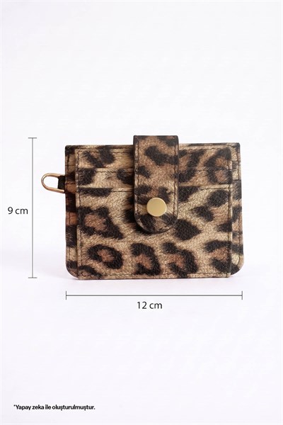 Anahtarlık Detaylı Leopar Desenli Taba Kartlık