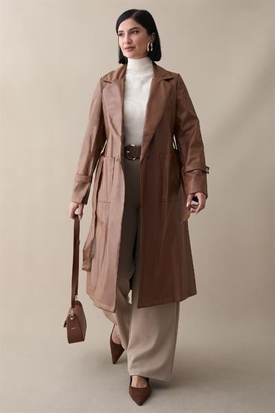 Anyora Kruvaze Yaka Deri Taba Trenç