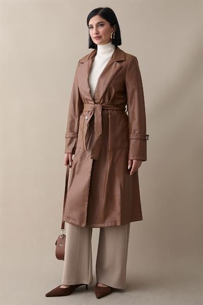 Anyora Kruvaze Yaka Deri Taba Trenç