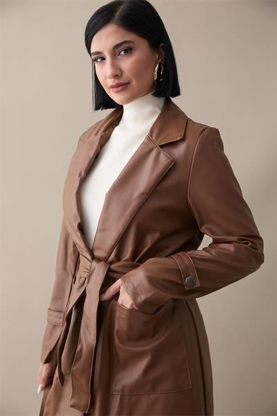 Anyora Kruvaze Yaka Deri Taba Trenç