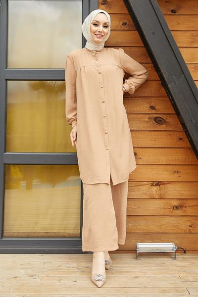 Arfa Ayrobin Buttoned Loose Milk Coffee Suit