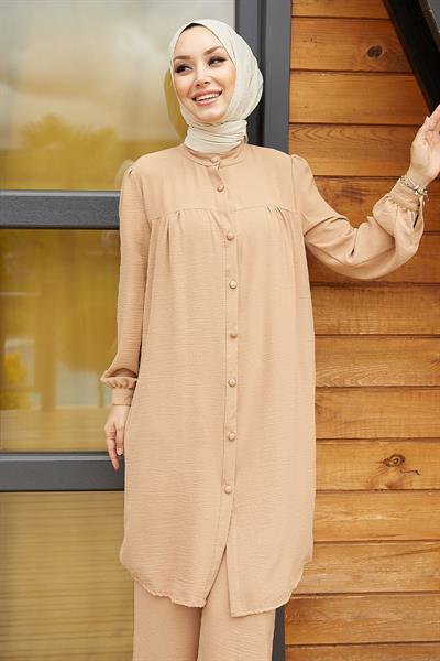 Arfa Ayrobin Buttoned Loose Milk Coffee Suit