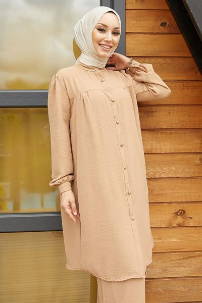Arfa Ayrobin Buttoned Loose Milk Coffee Suit