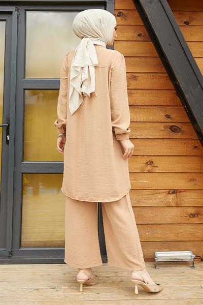 Arfa Ayrobin Buttoned Loose Milk Coffee Suit