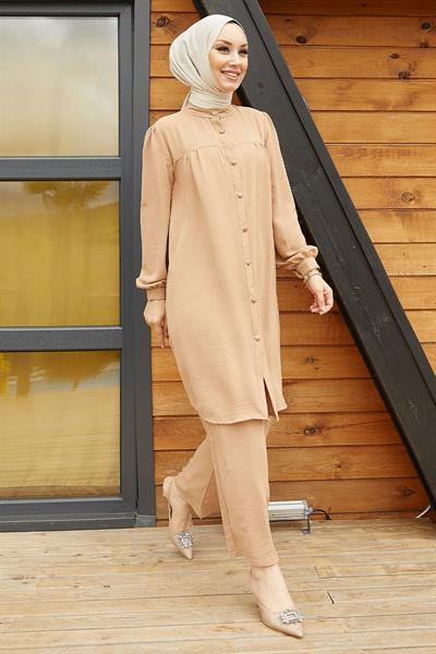 Arfa Ayrobin Buttoned Loose Milk Coffee Suit