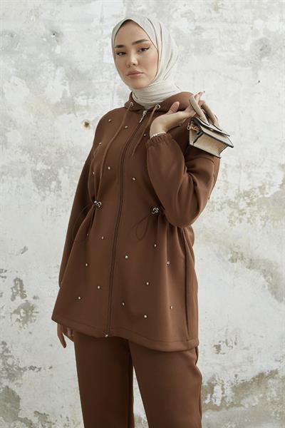 Ariesa Stoned Drawstring Dark Brown Scuba Suit