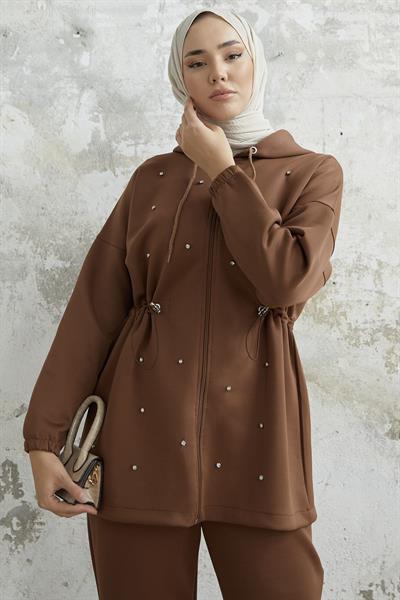 Ariesa Stoned Drawstring Dark Brown Scuba Suit