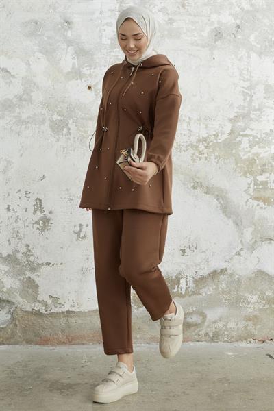 Ariesa Stoned Drawstring Dark Brown Scuba Suit