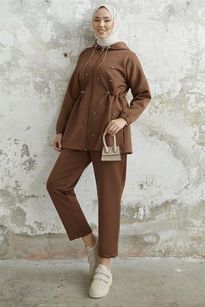 Ariesa Stoned Drawstring Dark Brown Scuba Suit