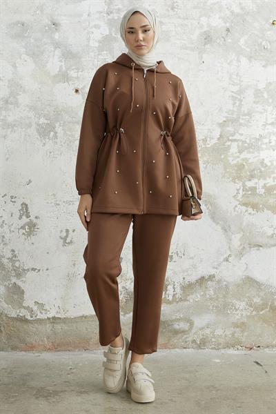 Ariesa Stoned Drawstring Dark Brown Scuba Suit