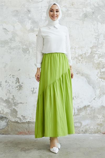 Arina Biye Detay Gofre Etek - Fıstık Yeşili