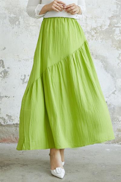 Arina Biye Detay Gofre Etek - Fıstık Yeşili