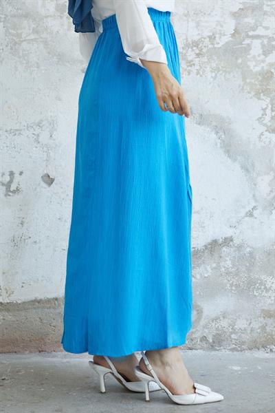 Arina Biye Detay Gofre Etek - Mavi