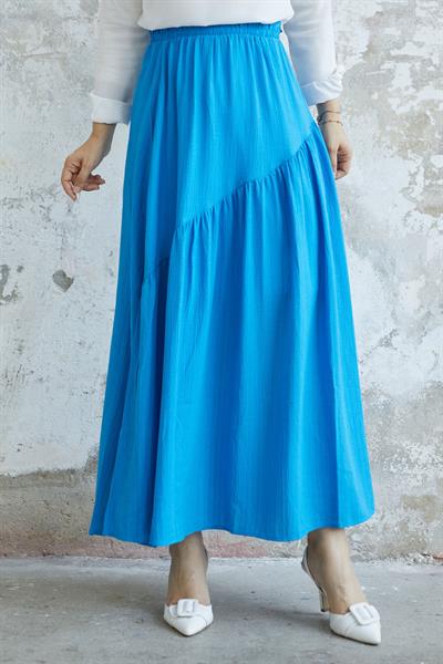 Arina Biye Detay Gofre Etek - Mavi