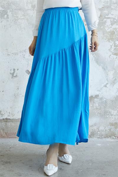 Arina Biye Detay Gofre Etek - Mavi