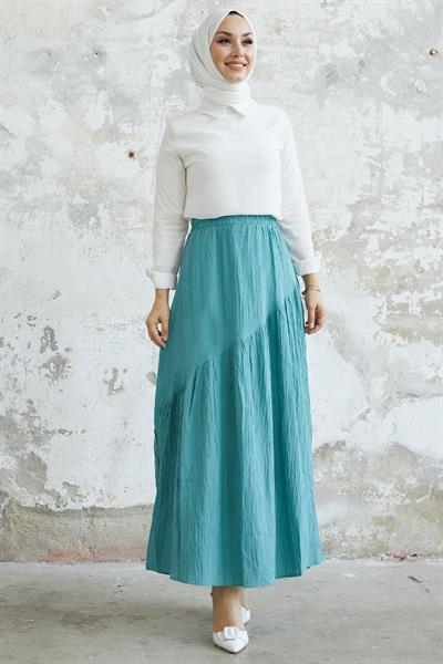 Arina Biye Detay Gofre Etek - Mint