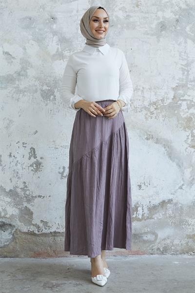 Arina Bias Detail Pleated Skirt - Soft Brown