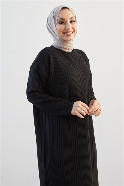 Arissa Balıkçı Yaka Uzun Triko Elbise - Siyah