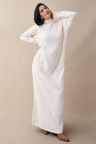 Arissa Balıkçı Yaka Uzun Triko Elbise - Krem