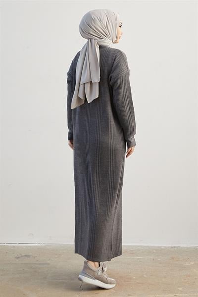 Arissa Balıkçı Yaka Uzun Triko Elbise - Antrasit