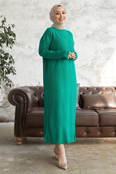 Arissa Balıkçı Yaka Uzun Triko Elbise - Yeşil