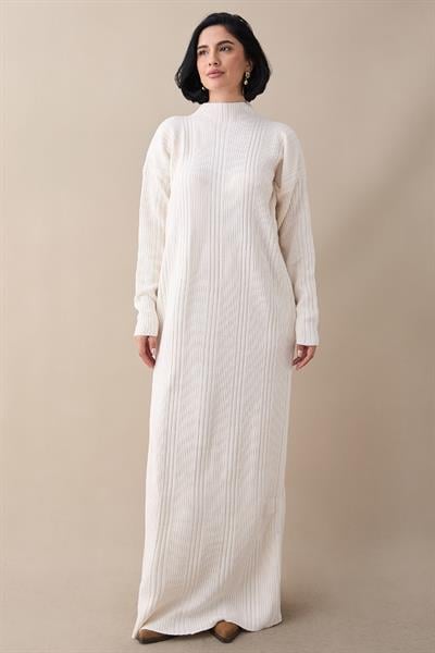 Arissa Balıkçı Yaka Uzun Triko Elbise - Krem