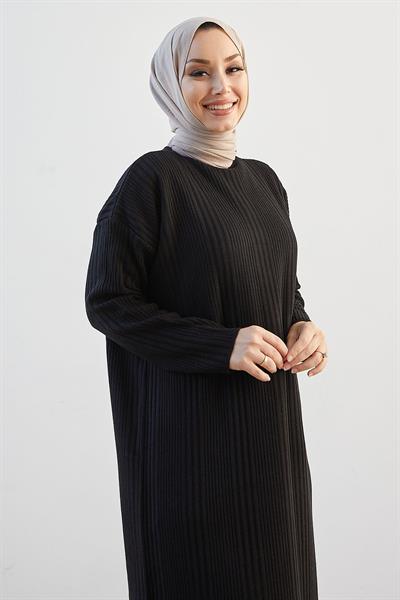 Arissa Balıkçı Yaka Uzun Triko Elbise - Siyah