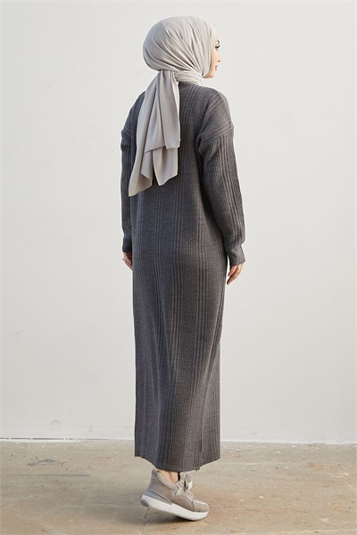 Arissa High Neck Long Knit Dress - Charcoal