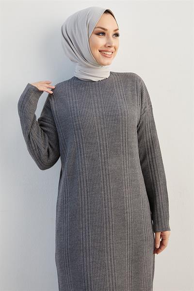 Arissa Balıkçı Yaka Uzun Triko Elbise - Antrasit