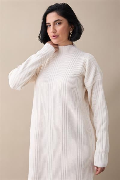 Arissa Balıkçı Yaka Uzun Triko Elbise - Krem