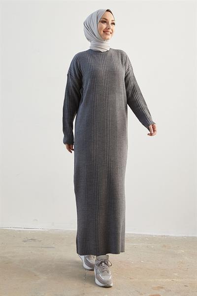 Arissa Balıkçı Yaka Uzun Triko Elbise - Antrasit