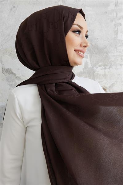 Ariva G Desen Jakarlı Pamuklu Şal - Acı Kahve