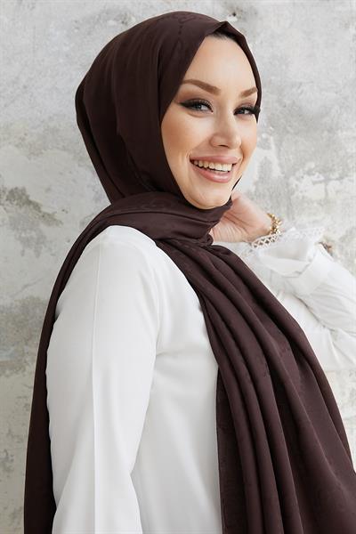 Ariva G Desen Jakarlı Pamuklu Şal - Acı Kahve