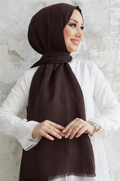 Ariva G Desen Jakarlı Pamuklu Şal - Acı Kahve