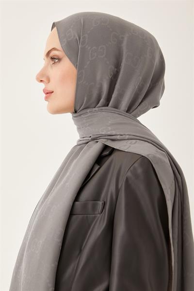 Ariva G Desen Jakarlı Pamuklu Şal - Antrasit