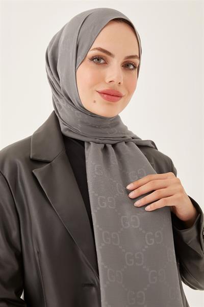 Ariva G Desen Jakarlı Pamuklu Şal - Antrasit