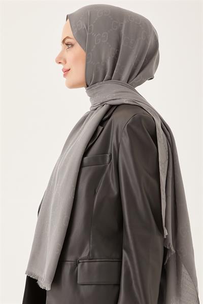 Ariva G Desen Jakarlı Pamuklu Şal - Antrasit