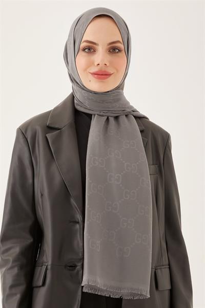 Ariva G Desen Jakarlı Pamuklu Şal - Antrasit