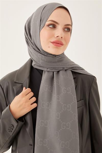 Ariva G Desen Jakarlı Pamuklu Şal - Antrasit