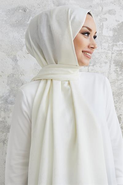 Ariva G Desen Jakarlı Pamuklu Şal - Beyaz